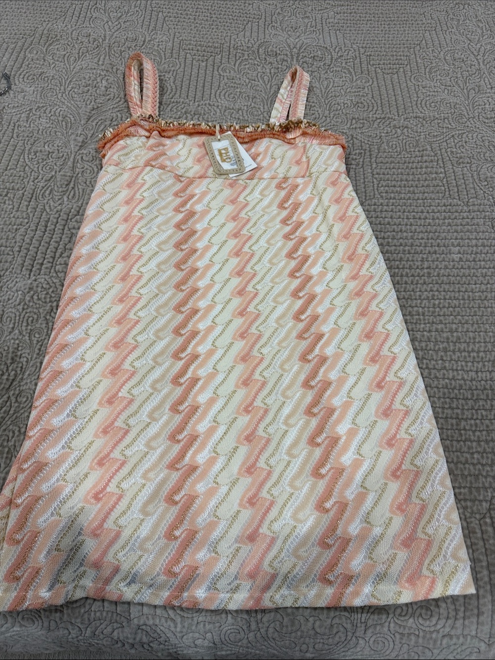 Peach & Cream Zigzag Sundress with Gold Trim